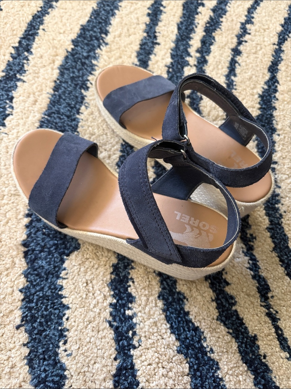 Sorel Navy Suede Espadrille Wedge Sandals